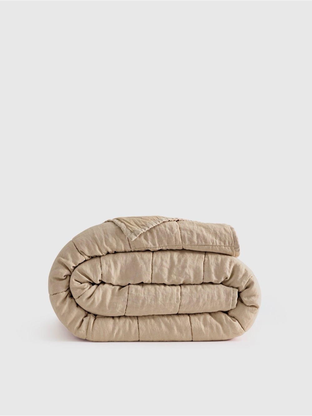 Quince Lightweight European Linen Box Quilt, Full/Queen, Toffee